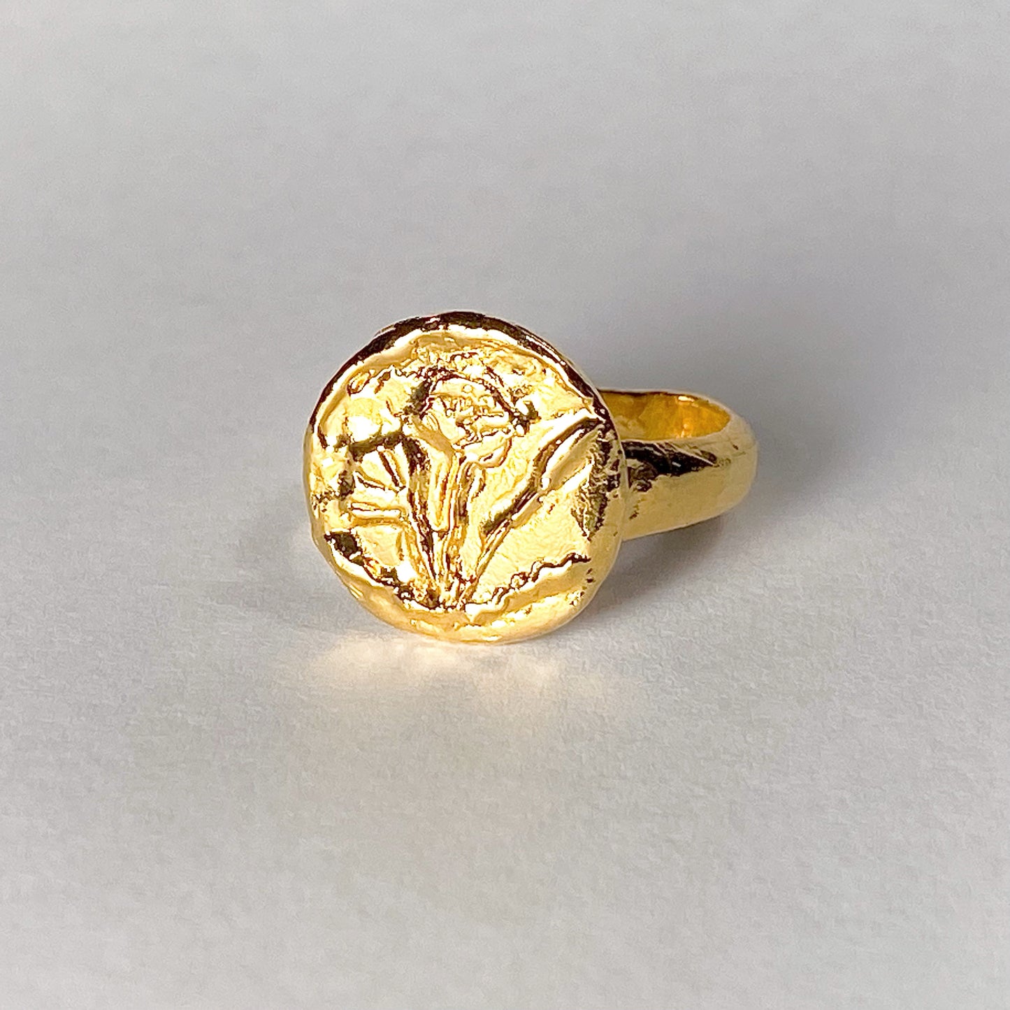 Gold plate California poppy ring