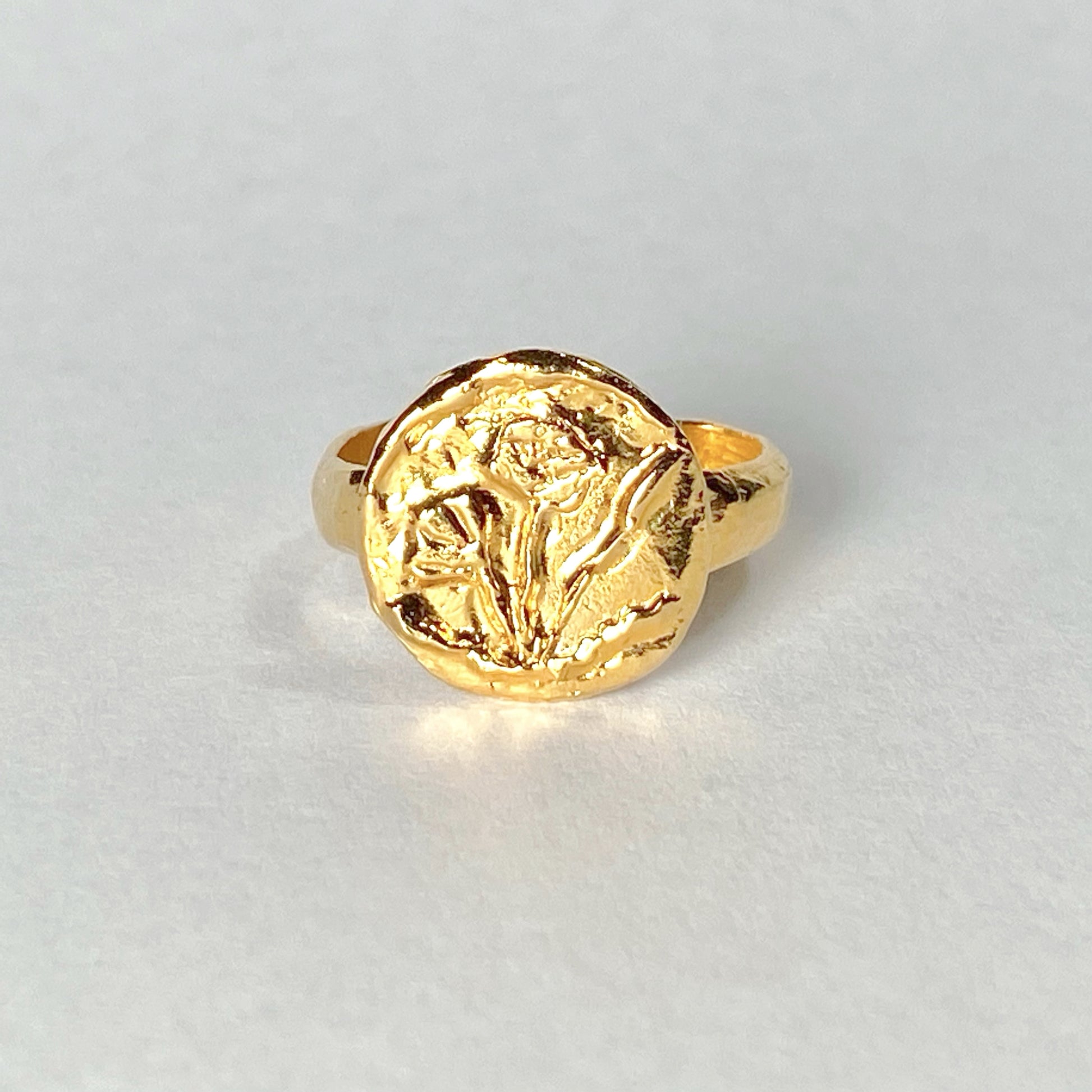 Gold plate California poppy ring